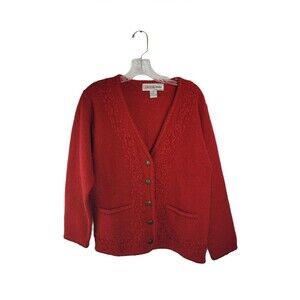 Vintage Shetland Wool‎ Cardigan CRYSTAL KOBE Small Red
